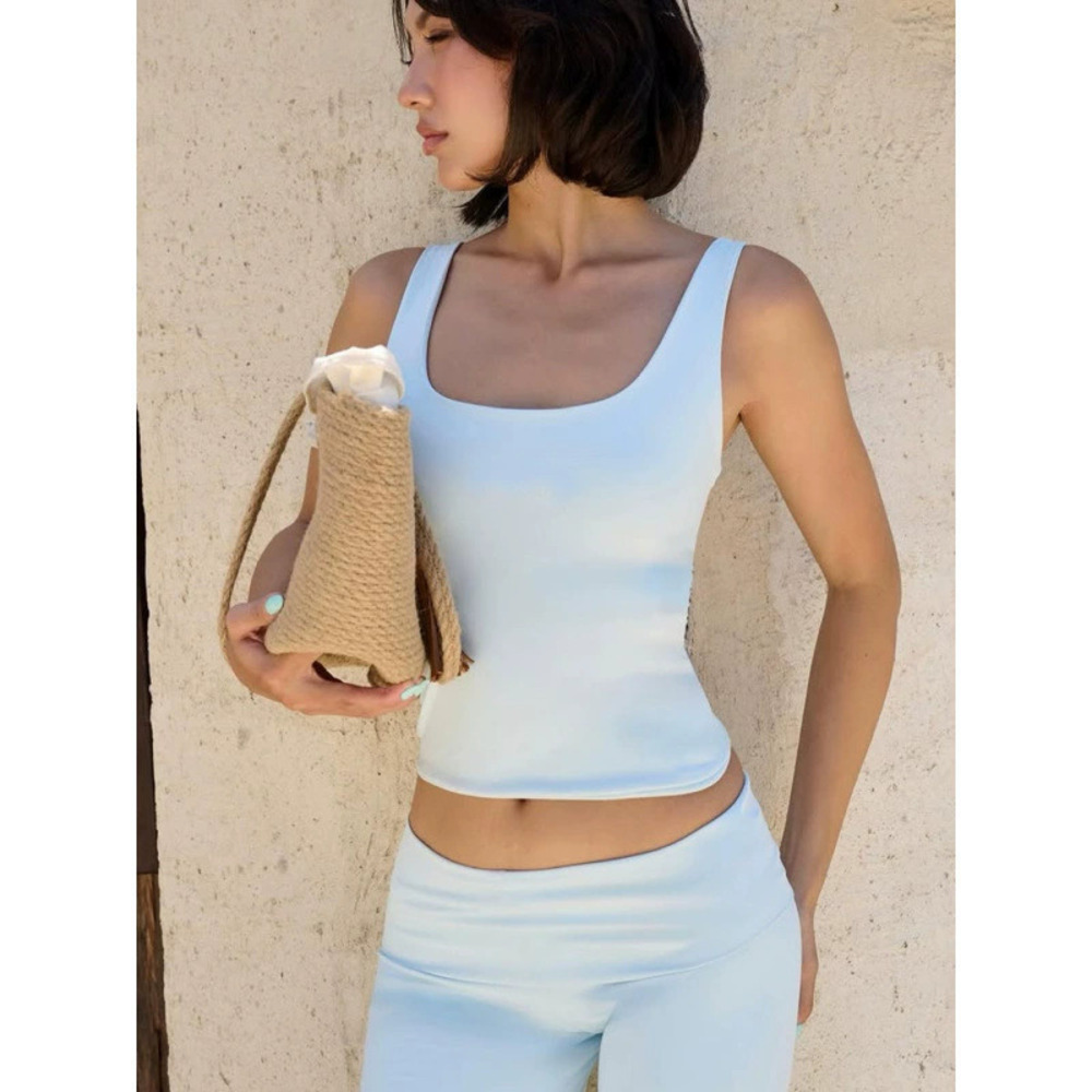 Zara Solid Color Slim Fit Square Neck Sleeveless Yoga Sports Vest Crop Top